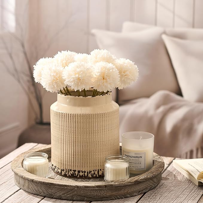 SIDUCAL Ceramic Vintage Rustic Terracotta Vase, 6.77 Inch Farmhouse Decorative Pottery Vase Wide-Mouth Vases for Home Decor, Living Room, Bookshelf, Bedroom, Bathroom, Kitchen, Antique Beige