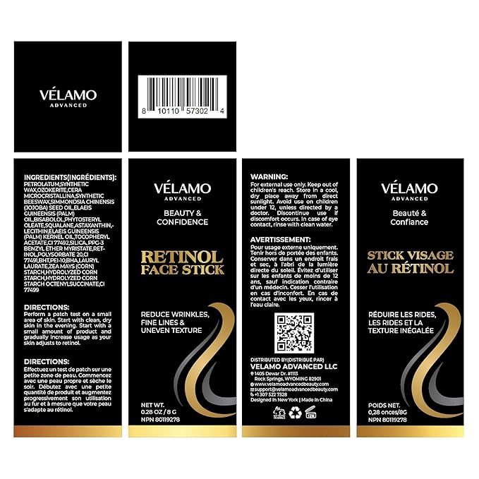 VELAMO ADVANCED Retinol Face Stick: Reduce Fine Lines Wrinkles and Uneven Texture - Retinol Cream Wrinkle Cream for Face Anti Wrinkle Cream Anti Aging Face Cream - 0.28 OZ/8g
