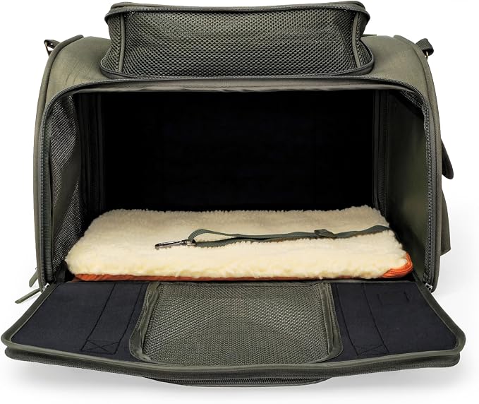 Airline-Approved Pet Carrier with Expandable Pop-Up Mesh Window, Waterproof Bottom & Plush Washable Pad (Moss Green)