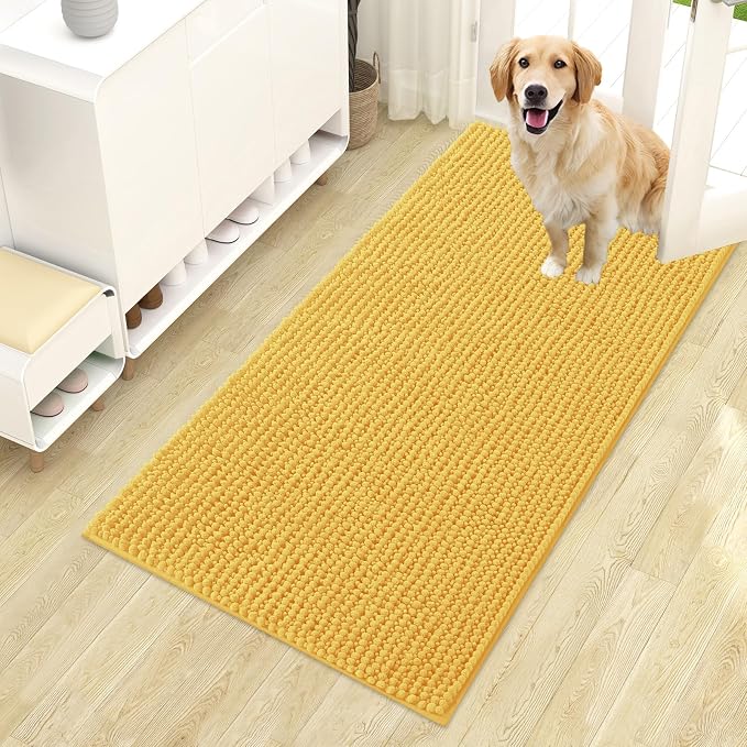 OLANLY Dog Door Mat for Muddy Paws 44x24, Extra Absorbent Chenille Mud Mat | Yellow, Absorbs Moisture and Dirt, Non-Slip Machine Washable Doormat, Quick-Drying Indoor Entryway Floor Mat for Dogs
