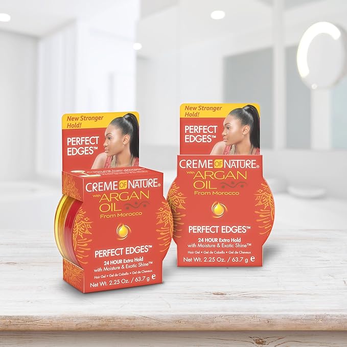 Creme of Nature Perfect Edges™ Black Edge Control Gel, 24-Hour Hold with Gray Coverage and Shine, Non-Flaking Tinted, Argan Oil Edge Tamer, 2.25 oz