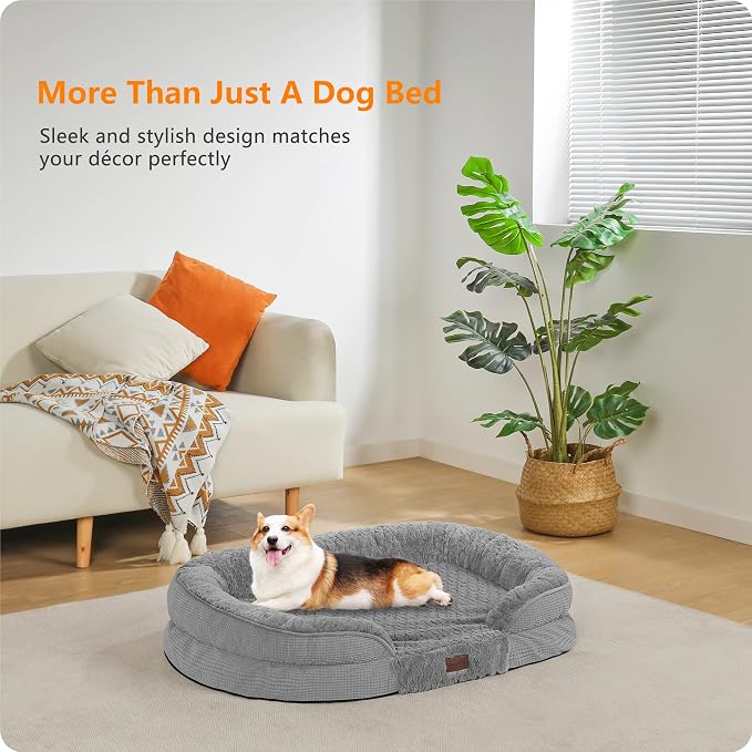 Dwanton Orthopedic Waterproof Medium Dog Bed Sofa, Gel Memory Foam, 36" | Egg-Crate Foam Dog Sofa, Washable Pet Bed with Four Sided Bolster Cushion, Removable Cover & Non-Slip Bottom, Medium Grey-1