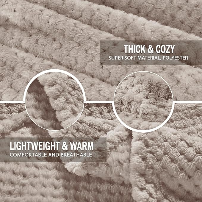 Exclusivo Mezcla Soft Waffle Fleece Bed Blanket Twin XL Size, Tan | Lightweight Plush Blanket for Bed, Couch, Sofa, Cozy Fluffy Design for Bedroom, Guest Room, All Season, 90x66 Inches