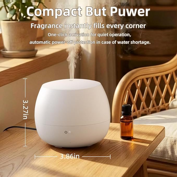 Essential Oil Diffuser,Cool Mist Humidifier with 2 Modes, Auto-Off Function | Small Ultrasonic Aromatherapy Diffuser, Fragrance Aroma Diffuser for Bedroom, Home Essentials, Scent Diffuser 100ml, White