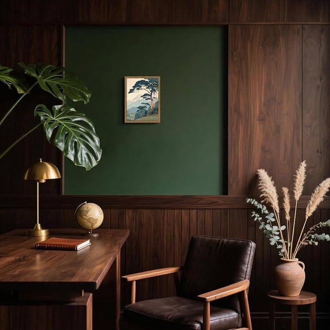 Vintage Japanese Forest Framed Canvas Wall Art – Tranquil Mountain Landscape Painting Print, Retro Nature Tree Scene Decor for Living Room Bedroom Nursery Office Home 8x10 inch