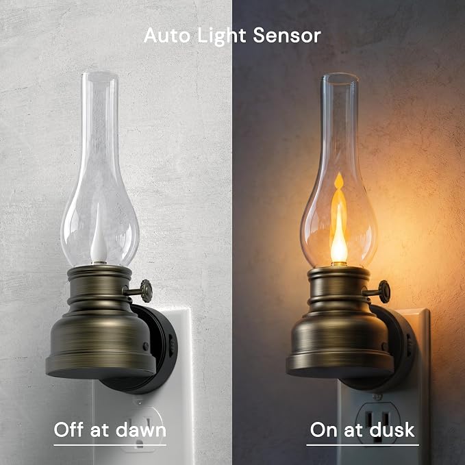L LOHAS LED Flameless Candles Night Light, Rechargeable Plug in Night Light | LED Kerosene Lamp Night Lights Plug into Wall, Dimmable Flickering Flame Vintage Oil Lamp, Dusk to Dawn sensor Nightlight