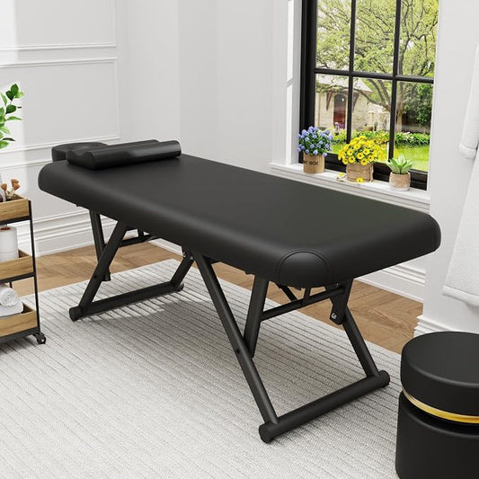 Heavy Duty Stationary Massage Table - Adjustable Massage Table With Adjustable Height & Fixed Backrest, Treatment Tables With PU Leather, C-Shaped Pillow and Sturdy Metal Frame Support Up to 1000LBS