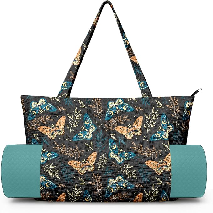 Yoga Bag for Women, Large Canvas Yoga Mat Tote Bag with Yoga Mat Carrier - Large Mat Pocket Fitness Tote for Pilates, Gym, Travel, Office & Beach