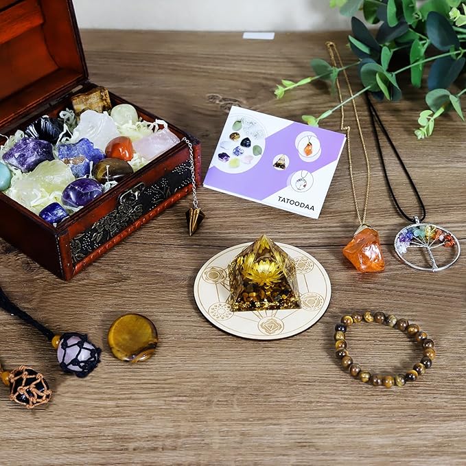 28 Pcs Healing Crystals and Stones,Chakra Crystal Set,7 Raw Chakra Crystals Stones Set Pyramid Natural Reiki Real Crystal Stones with Wooden Box, Gifts for Women, Valentine's Day Gift