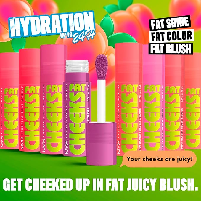NYX PROFESSIONAL MAKEUP Fat Cheeks Liquid Blush, Buildable, Dewy Blush with Long-Lasting 12HR Wear - Peach Plunge (Bright Peach)