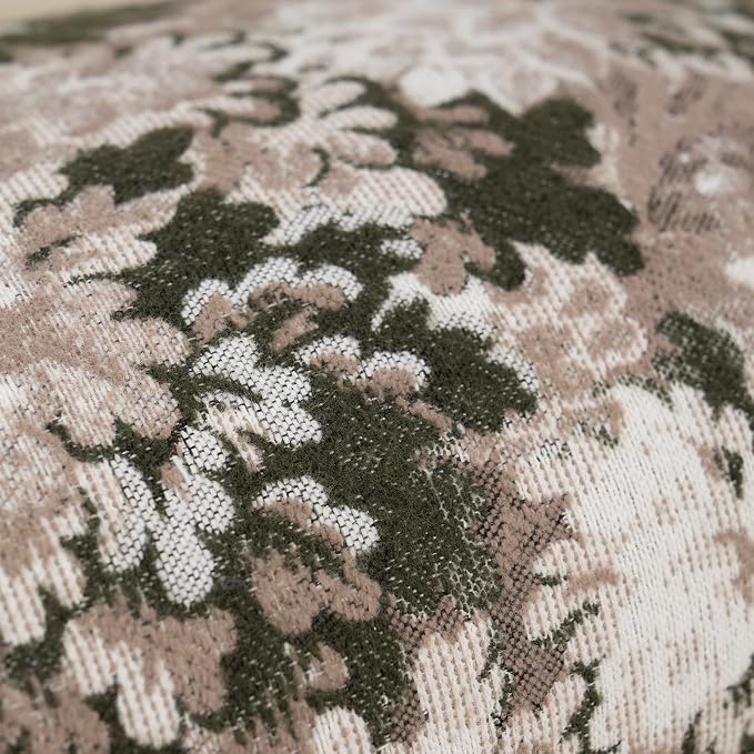 Neutral Floral Pillow Cover 18 x18 Inches, Vintage Chenille Square Throw Pillow Cover Soft Decorative Farmhouse Accent Couch Pillow Cover for Living Room Bedroom, Green