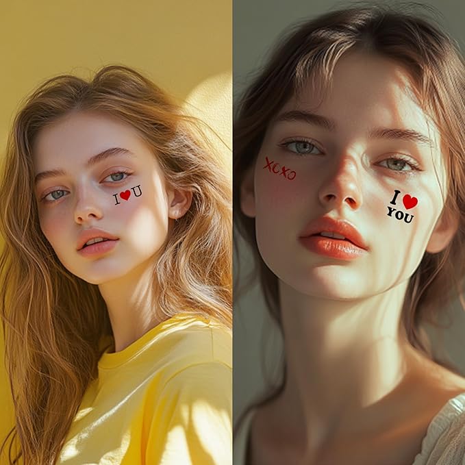 2pcs Makeup Stickers,Waterproof Face Love Heart Temporary Tattoo Stickers,Masquerade Stickers,Wedding Face Makeup Stickers for Women.