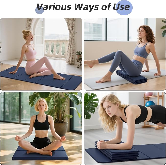 Foldable Yoga Mat,74"Lx32"Wx1/3"Thick,Folding Exercise Mat,Non-slip Wide Pilates Mats for Home Workout/Travel, Portable Yoga Mat Thick for Yoga/Pilates/Camping/Floor Exercises