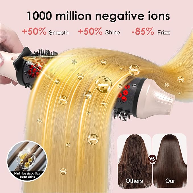 Infrared Thermal Brush 1.65”, 2-in-1 Curling & Straightening Round Brush with 100M Negative Ions, 6 Heat Settings, Dual Voltage Styler, Lightweight & Quiet, Auto Shut-Off, Elegant Gift Box for Women