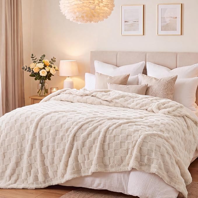 Bedsure GentleSoft Full Size Blankets for Bed - Super Soft Cozy Fleece Blanket for Kids Girls, Large Fuzzy Throws for Bedroom Decor, Cream, 84x90 Inches