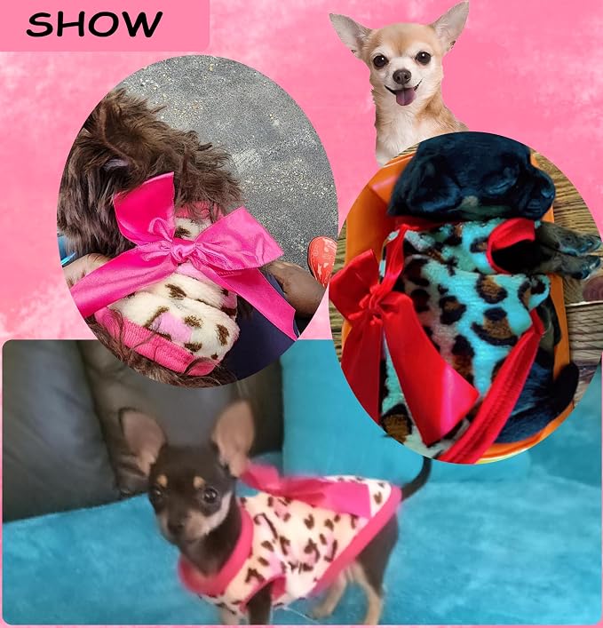 2 Pieces Dog Sweater for Small Dogs XXS Dog Clothes Chihuahua Puppy Sweaters Leopard Teacup Chihuahua Yorkie Puppy Clothes XXS Pet Sweater (Pink+RED, XX-Small)