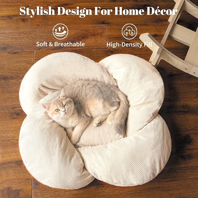 Elevated Cat Bed for Indoor Cats Couch Sofa Flower | Pet Beds with Soft Washable Cushion, Stable Wooden Frame, Raised Cat Hammock & Furniture for Kitty & Puppy All-Season(White)
