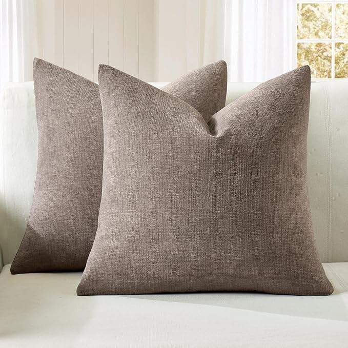 MIULEE Brown Chenille Couch Throw Pillow Covers, 18x18 | Set of 2, Modern Farmhouse Rustic Style, Decorative Pillowcases for Sofa Living Room Bed, Home Decor