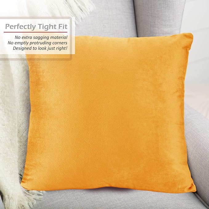 Throw Pillow Inserts Pack of 2 with Velvet Soft Solid Decorative Square Throw Pillow Covers Set for Sofa Couch Car Bedroom, 26X26 Throw Pillows Inserts with 24x24 Washable Cushion Covers, Orange