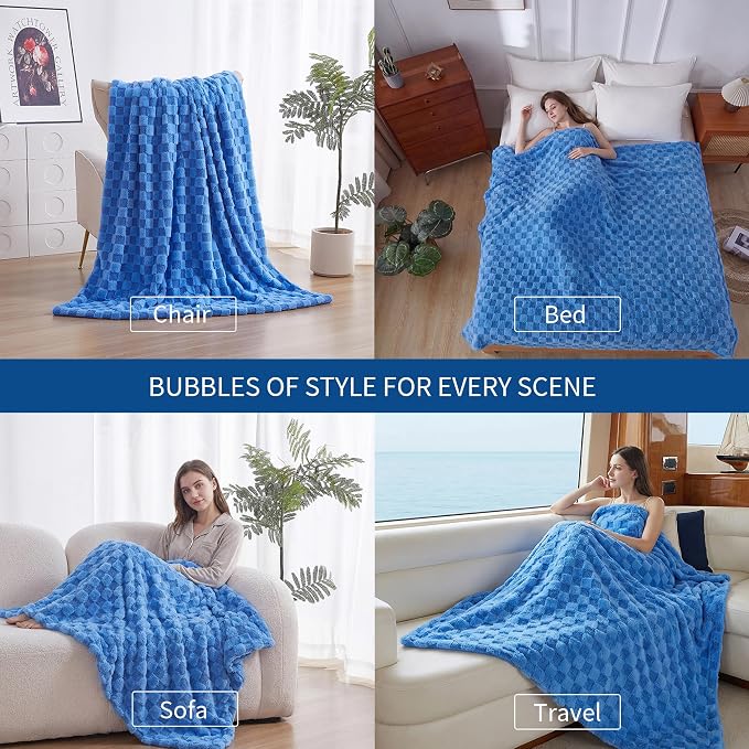Luxury 3D Checkered Throw Blanket Reversible Thick Warm Blankets for Couch | Soft Velvet Flannel Fuzzy Plush Gift for Women