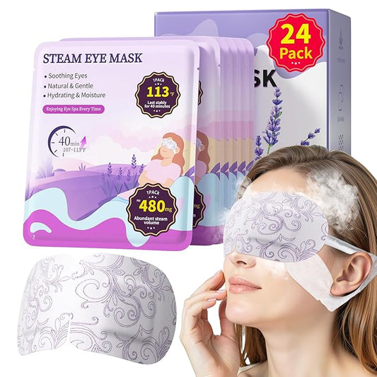 110℉ Constent Cornea Care Rest Self Heating Eye Mask 60Mins, Disposable Lavender Steam Eye Mask for Travel Sleep, Compresses for Dry Eyes, Relaxing Gifts 24 Packs