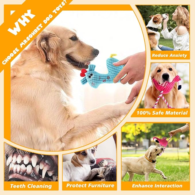 MRSOHRET 2 Pack Plush Dog Toys with Rope, Squeaky Dog Toys, Tug of War Dog Interactive Toy, Durable Dog Chew Toys for Large Dogs & Puppies