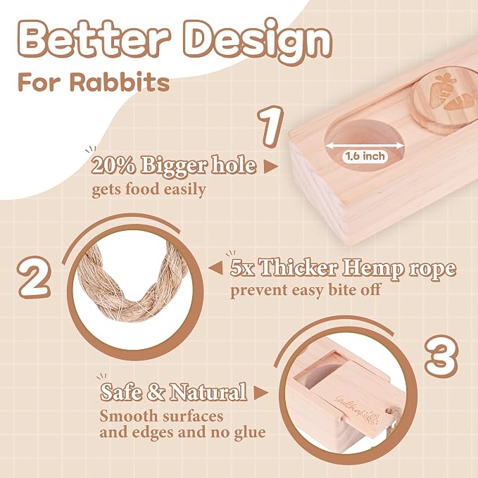 SoulThink® Advanced Interactive Wooden Pet Rabbit Toys - Sniff n' Snack Bunny Chew Toys for Rabbit Treats, Suited for Chinchilla Foraging, Guinea Pigs Boredom, and Hamster Enrichment (2 Set)