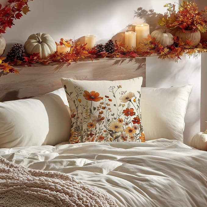 AACORS Fall Pillow Cover 16x16 Inch Floral Decoration Pillow Case Autumn Seasonal Decor for Home Sofa Couch AA730-16