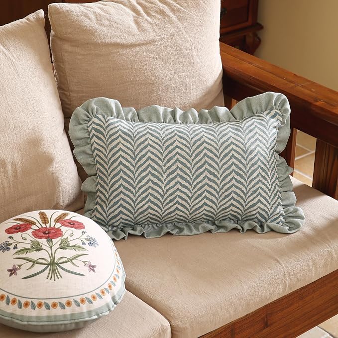 Vintage Elegant Linen Throw Pillow Cover,20"x12"-Serenity E | Designer French Rectangle Pillow Cover,Concealed Zipper Design,Floral Pattern,Sofa,Bedroom,Living Room,Lounge Chairs