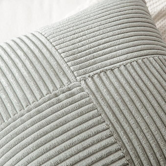 MIULEE Silver Grey Decorative Throw Pillow Covers for Couch 20x20 Inch | 2 Pack, Boho Farmhouse Pillow Covers, Soft Cross Corduroy Patchwork Textured Cushion Cases For Bed Sofa