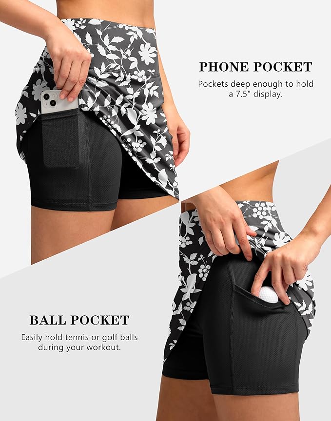 Women's Golf Skirts Skort 4 Side Pockets High Waisted Stretchy Tennis Skirt | Silky Soft, Lightweight, Breathable, Built-in Mesh Shorts, High Waisted, Elastic waistband, Moisture-Wicking, Athletic