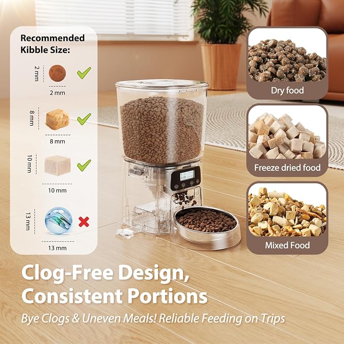 Petrice Automatic Cat Feeder, 4L/16Cups Cat Food Dispenser with Stainless Steel Bowl Programmable 30 Portions 6 Meals per Day, Timed Pet Feeder for Kitty Small Dogs with 10S Voice Record, Black