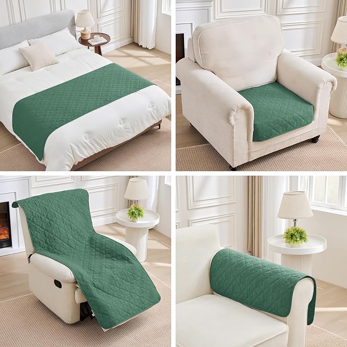 PAWFINITY Waterproof Loveseat Covers for Dogs, Pet Blanket for Couch | Paw Print Quilted, Hair Resistant, Anti Cat Scratch, Washable Protector for 2 Seat Sofa & Chair Cushion, 30x62 Inch, Green
