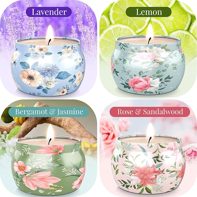 BlissfulOasis Scented Candles Set, 17.6 oz 4 Pack Home Scented Candles, 100-120 Hours Candle Set for Men Dad Women, Long Lasting Soy Wax Aromatherapy Gift for Birthday, Fathers Day, Mother's Day