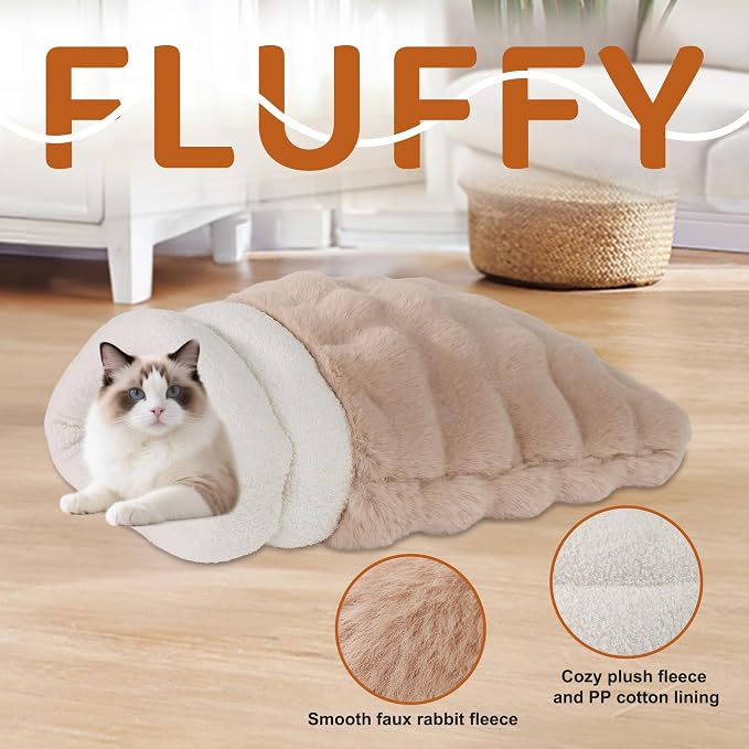 3 in 1 Semi-Enclosed Self Warming Burrow Cat Bed Sleeping Cave | Keep Warming, Machine Washable, Easy to Clean, Soft & Comfortable, Pet Beds fo Cats & Dogs, Cozy Privacy Nook