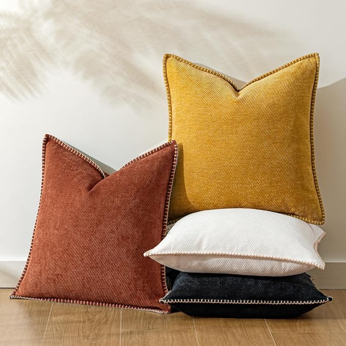 a moment Fall Decorative Throw Pillow Covers Pack of 2,22x22 Inch Crafted Border Rust