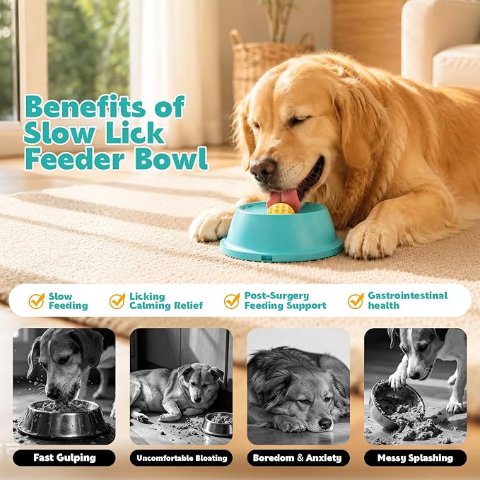 Slow Feeder Dog Licking Bowl, Anti-Removal Ball Liquid Feeding Bowl, No-Spill Leak-Proof & Jam-Free Rolling, Food-Grade Detachable Design, 10oz Capacity for Large Medium Small Dogs and Cats