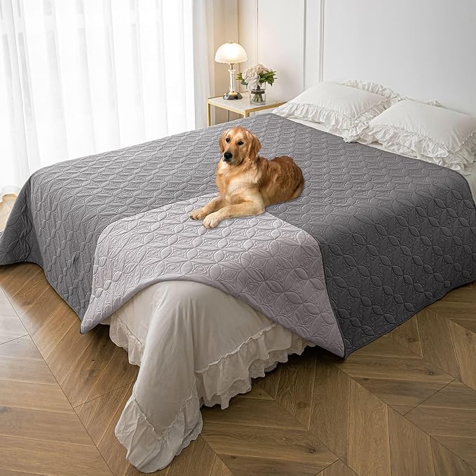 Waterproof Couch Cover for Dogs - Washable Pets Furniture Protector | TPU Leak-Proof Liner, Lightweight & Reversible, Fits Chair, Sofa, Bed, 82" x 82" , Lightgrey/Darkgrey