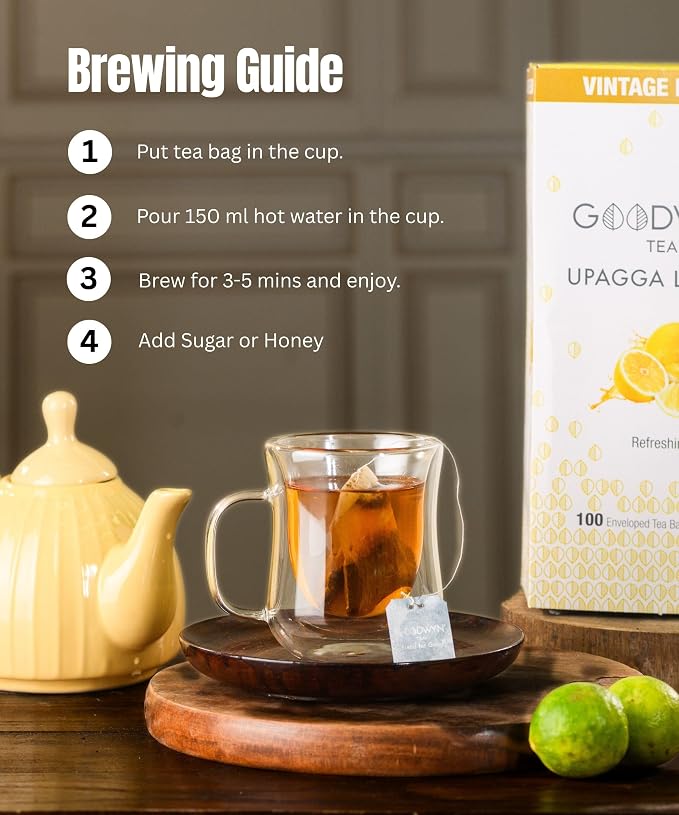 Goodwyn Lemon Black Tea – 100 Individually Wrapped Plastic-Free Tea Bags, Lemongrass Black Tea with Natural Lemon Flavor, Medium Caffeine, Sugar-Free Gluten-Free Travel-Friendly