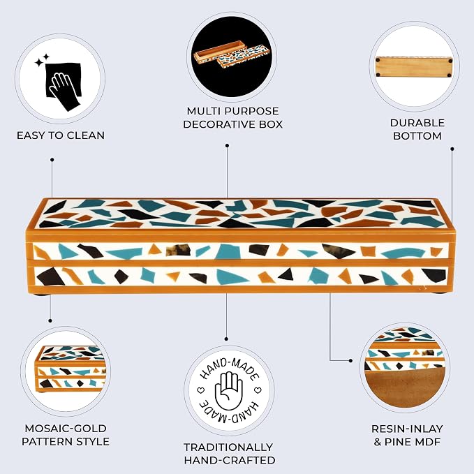 Handicrafts Home Decorative Remote Holder Box 10x2.5 – Slim Organizer Box with Lid for TV Remotes, Coffee Table Décor, Modern Shelf Box, Boho Home Décor Accent, Black and White Decorative Storage Box