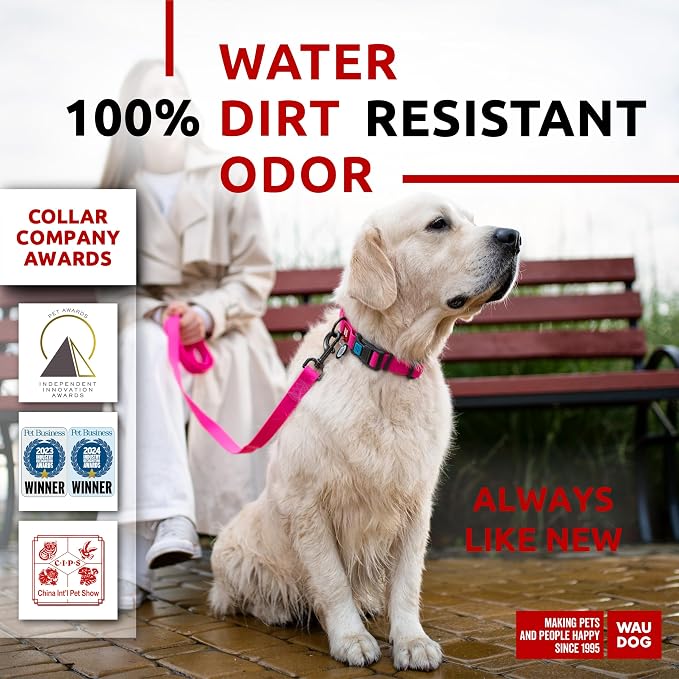 WAUDOG Waterproof Dog Collar - Adjustable Dog Collar for Large Dogs, Small and Medium Dogs - Heavy Duty Dog Collars with Durable Metal Clasp and QR Dog Tag - Boy & Girl Dog Collars | Water and Dirt Resistant, Quick Dry QR Pet Tag Adjustable Durable Com...