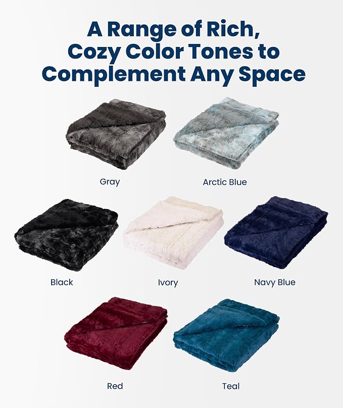 Everlasting Comfort Soft & Comfortable Arctic Blue Faux Fur Throw Blanket for Couch - (50"x65") Minky & Fluffy Fall Blankets & Throws, Plush Fuzzy Cover for Bed, Sofa & Living Room - Cozy Home Decor