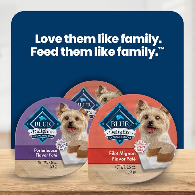 Blue Buffalo Delights Variety Pack Small Breed Wet Dog Food, 3.5 oz, 12 ct | Filet Mignon & Porterhouse (6 of Each), Adult Formula, Grain-Free, Pate Style, No Corn, Wheat, or Soy