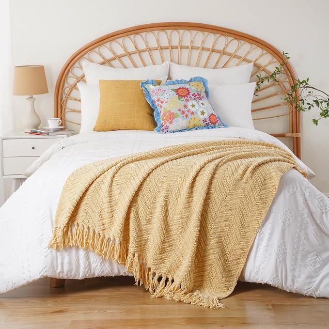 BATTILO HOME Butter Yellow Throw Blanket for Couch, 50"x60" | Fall Throw Blanket for Autumn Halloween Decoration, Gold Throw Blankets for Bed Sofa