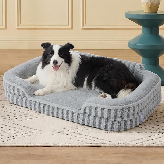 LE SURE Cute Cozy High Back Orthopedic L Plus Dog Bed,38" Grey | Waterproof Pet Bed with Sides, Aesthetic Comfy Egg-Crate Foam Pet Couch Sofa, Removable Washable Cover, Non-Slip Bottom