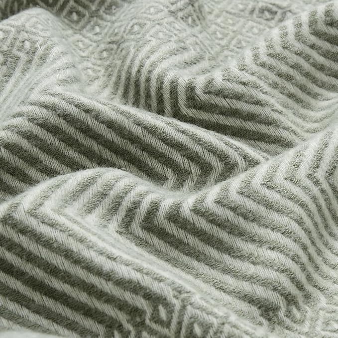 CREVENT 50"X60" Farmhouse Breathable Soft and Warm Classic Throw Blanket for Sofa Couch Bed, Faux Cashmere Home Decoration Throw with Tassles (Green)