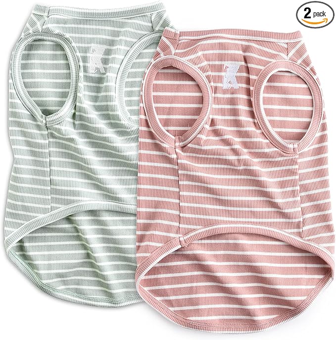 Koneseve Dog Shirt Vest Lightweight Stretchy Dog T-Shirts Soft Cool Sleeveless Stripe Vests Breathable Clothes for Puppy Kitty Cats Small Medium Large Dogs 2 Pack Pink + Green [ S/Small ]
