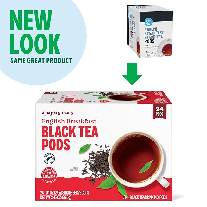 Amazon Grocery, English Breakfast Black Tea Pods, 2.45 Oz, 24 Ct (Previously Happy Belly)
