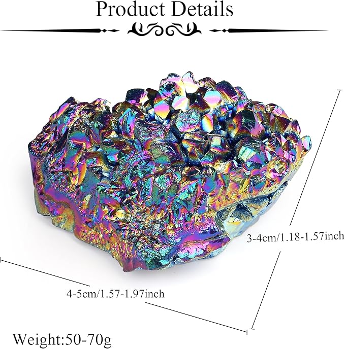 ZHIYUXI Rainbow Crystal Titanium Coated Crystal Cluster Crystal Geode Decor Rainbow Rock Natural Raw Crystal Energy Balance Reiki Wicca Home Decor 1Pc 50-70g