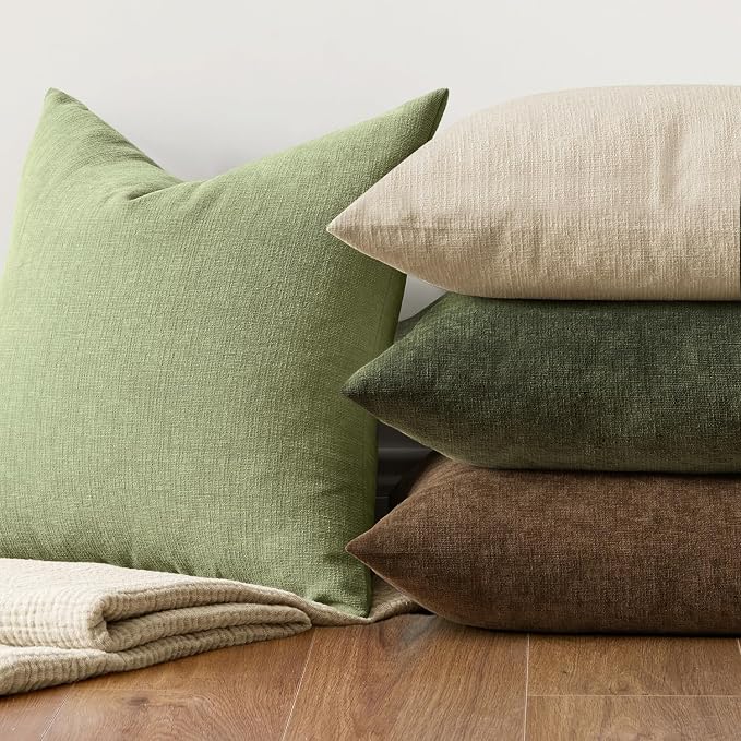 MIULEE Sage Green Chenille Couch Throw Pillow Covers, 20x20 | Set of 2, Soft Modern Farmhouse Style, Decorative Pillowcases for Sofa Living Room Bed, Home Decor